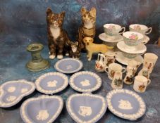 Wdegwood Blue Jasper trinket/pin dishes;  Royal Albert Enchantment teacups, seconds;  Whinstanley