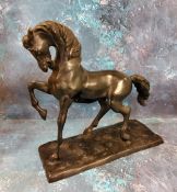 French School, dark patinated bronze, Wild Stallion, 32cm high