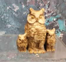 An Austrian cold painted bronze model, of an owl and two owlets, 5cm high