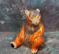 A Royal Crown Derby paperweight, Honey Bear, printed mark, gold stopper, boxed