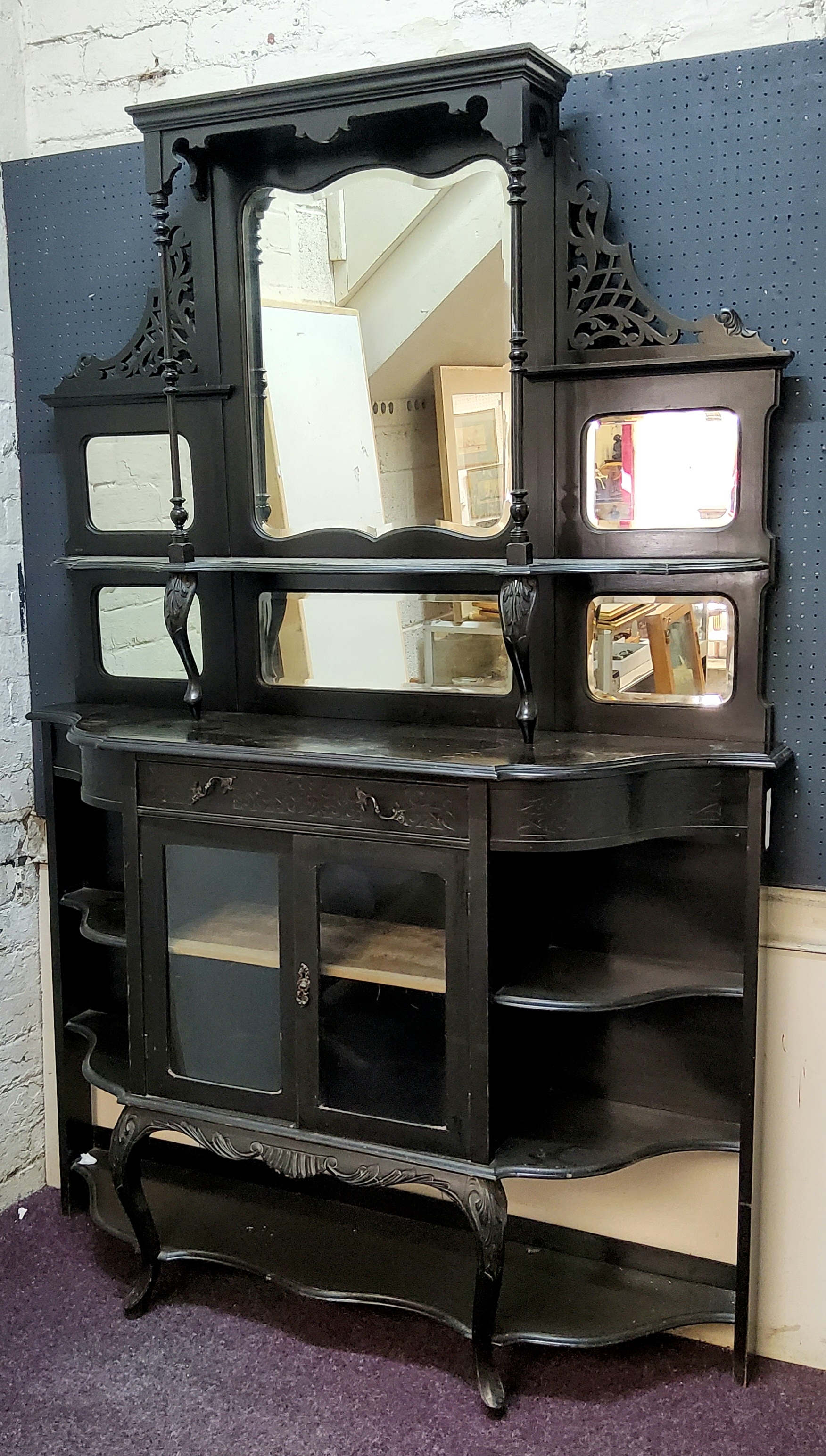 A late Victorian ebonised mirror backed sideboard c.1900