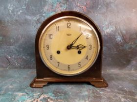 An Art Deco  Smiths Enfield Bakelite clock, twin winding holes, 20cm high, c.1930