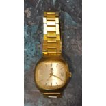 A vintage Tissot Seastar goldplated gent's wristwatch, quartz movement, silver dial, gold baton