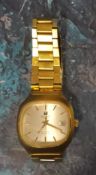 A vintage Tissot Seastar goldplated gent's wristwatch, quartz movement, silver dial, gold baton
