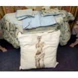 Soft Furnishings - a Marino Jacquard double bed throw, two  pillow covers and bed skirt;  a large
