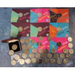 Numismatics - a 1973 50 pence piece, proof, in box; Seven 2012 Olympics 50p proof sets; a collection