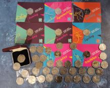 Numismatics - a 1973 50 pence piece, proof, in box; Seven 2012 Olympics 50p proof sets; a collection