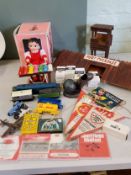 Hornby 00 engines and track;   a Chinese tin plate clockwork Little Performer, boxed;   Football