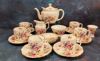 A Royal Crown Derby Posies pattern tea service, comprising teapot and cover, milk jug, sugar bowl,
