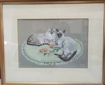 Kristen Rosenberg, Siamese Cats, on a mat, 24cm x 33cm