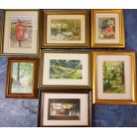 Miniature Watercolours - Heather Watson, A Place in the Sun, 8.5cm x 6cm;  others, Gates and Stiles,
