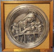 A cased 20th century silver roundel modelled from the Chellini Madonna bronze, sculpted by Donatello