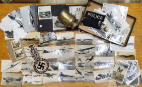 Militaria & Photography - a WWII German Nazi patch; real photographic aeroplane postcards produced