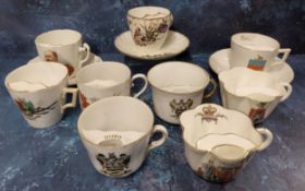 Moustache Cups -  Charles Wildman Foley China crested mug, Kendal, printed mark;  others,