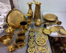 Brass Ware - horse brasses;   warming pan, kettles, trivets, etc