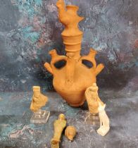Antiquities - an Egyptian ushabti;  a  Greco-Roman head; terracotta bulb urn, bird final, 32cm high;