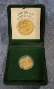 A Royal Mint Elizabeth II proof full sovereign dated 1980, complete with original presentation box