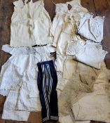 Victorian and later children's clothes - cotton smock dresses;  Rowe Navel suit;  felt dresses; four
