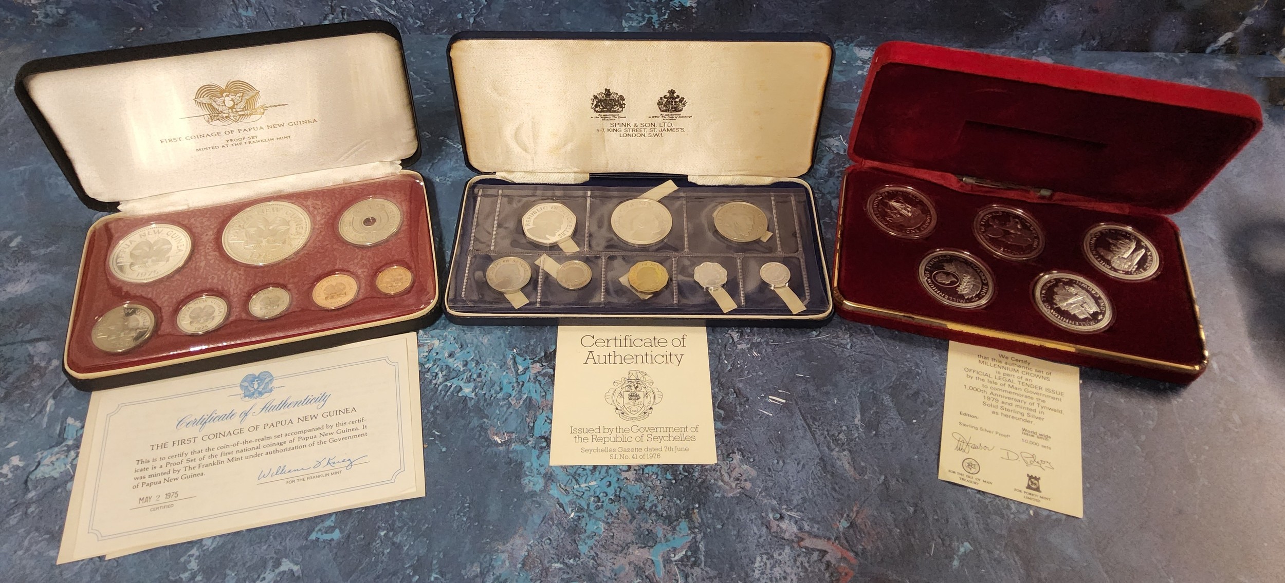 A Sterling Silver Proof set of five Isle of Man Millenium Crowns to commemorate the 1,000th