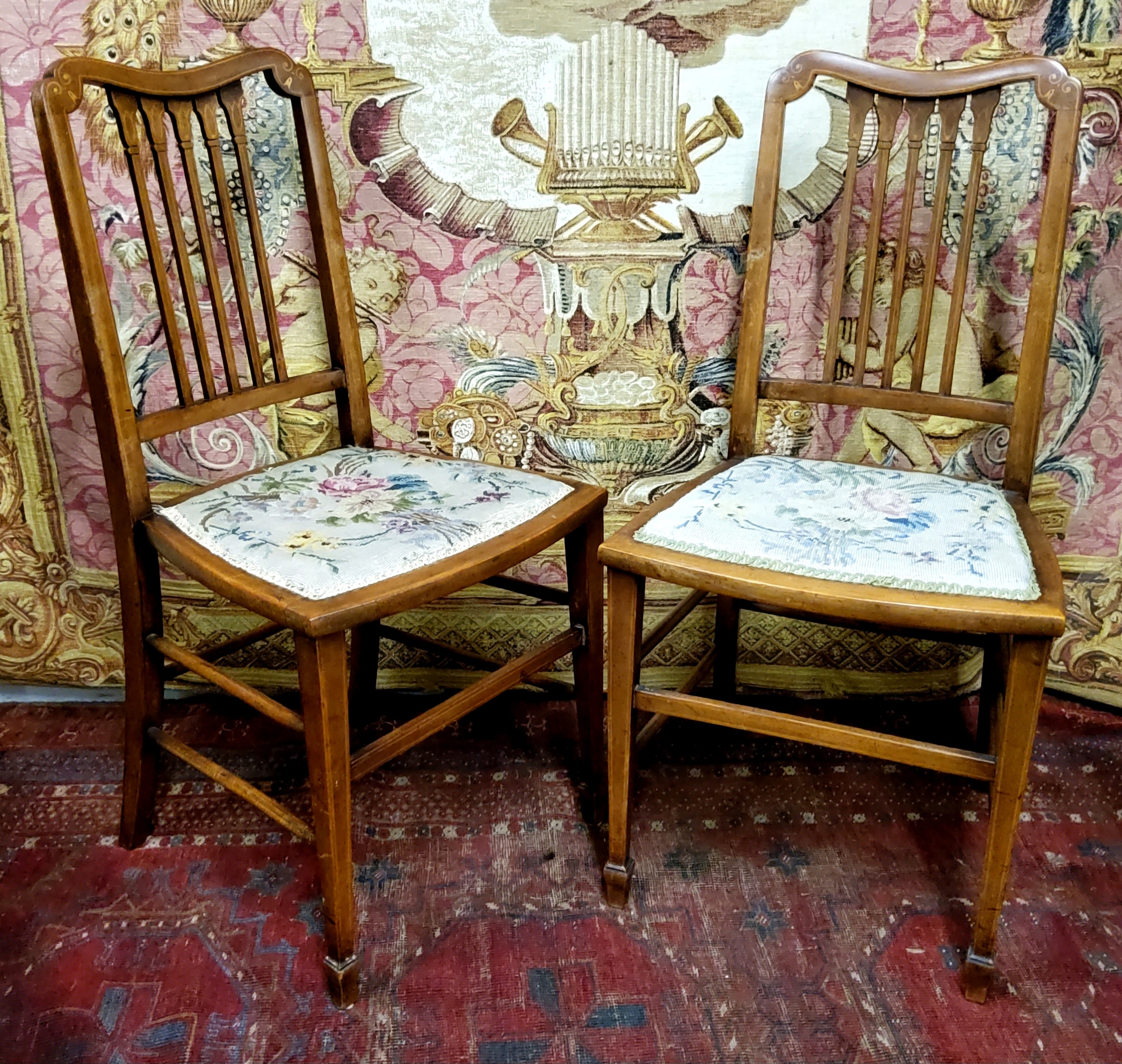 An elegant pair of Edwardian Sheraton Revival bedroom chairs c.1905
