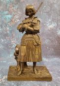 French School, 19th century, a dark patinated bronze, Joan of Arc, she stands in full armour, with