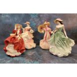 A Royal Doulton figure, Best Wishes, HN3971;  others, Top of the Hill, HN1834;  Flowers of Love,