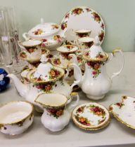 A Royal Albert Old Country Roses pattern tea service, for six, comprising teacups, saucers, side
