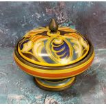 A Gouda Gladys pattern pedestal bowl and cover, 13cm high, painted marks, 899