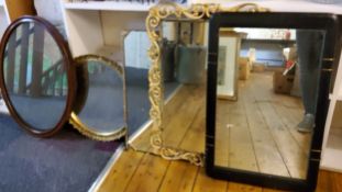 Mirrors - an oval mahogany mirror, 66cm high;   others, gilt circular, 48cm diam;  rectangular; etc
