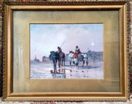 G**Payne, early 20th century, Pack Horse by the Pier, signed, oil on board, 24cm x 32cm
