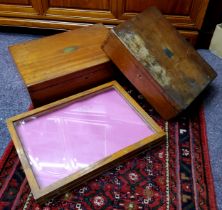 A table top bijouterie cabinet; Two Victorian mahogany cutlery boxes (3)