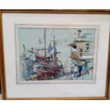 Denis Lord, Busy Port, signed, watercolour, 24cm x 35cm