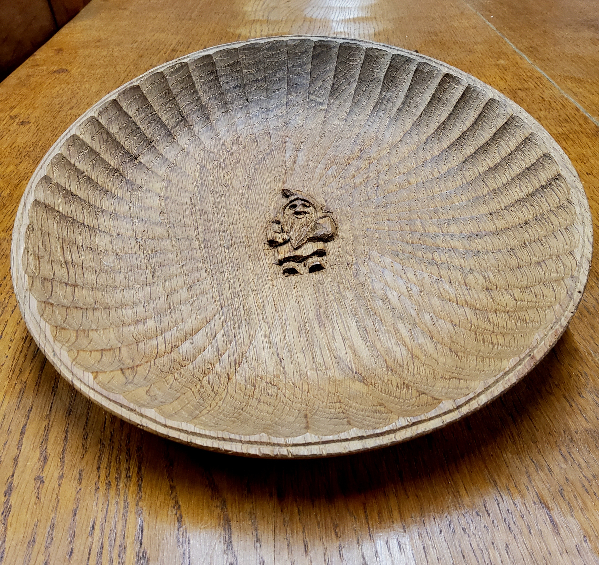 Thomas 'Gnomeman' Whittaker (1912-1991) English oak bowl with central signature gnome carved detail,