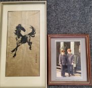 After Xu Beihong (1895-1953) Running Horse, wood block, 47cm x 24cm;  coloured photograph of Trans