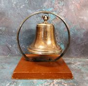 World War II - plated table bell, inscribed Happy Memories La Choza Oct 1944, 21cm high