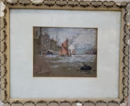 Tamisef?, Industrial Harbour, signed, mixed medium, 15cm x 19cm