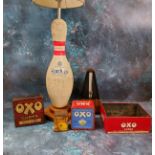 A novelty USAF Services ten pin bowling lamp;  a Wittner metronome;  Oxo tins;  etc