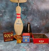 A novelty USAF Services ten pin bowling lamp;  a Wittner metronome;  Oxo tins;  etc