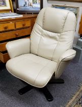 A contemporary reclining chair in mushroom grey upholstery