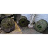 Garden Statutory - a Derbyshire gritstone millstone and two gritstone grinding stones (3)