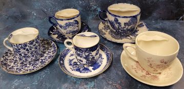 Moustache Cups - a Wedgwood Pompadour pattern cup and saucer, c.1890;  another, Royal Worcester,