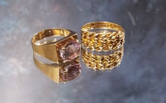 A vintage 9ct gold & amethyst ring, size L, 4g gross; a 9ct gold keepers ring, size O, 5.06g