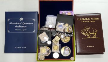 Numismatics - U.S. Buffalo Nickels collector panels; Statehood quarters collection vol. I of II;