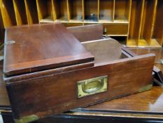 A 19th century mahogany rectangular deed box, flush brass handles to sides, hinged top and front,