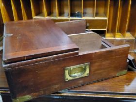 A 19th century mahogany rectangular deed box, flush brass handles to sides, hinged top and front,