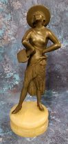 Art Deco, a brown patinated bronze, Spanish Dancer, alabaster base, 28cm high