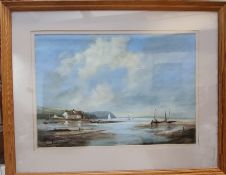 A.E. James, Half Tide, Newport Bay, signed, pastel, 34cm x 48cm