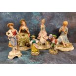 A Capo-di-Monte figure, of a girl with a goose, signed;  others (6)