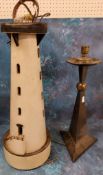 A novelty side light, in the form of a light house, 60cm high. c.1940;  another, spreading