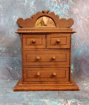 Miniature Furniture - a Tramp Art chest, notched border, mirrored back, two short and two long